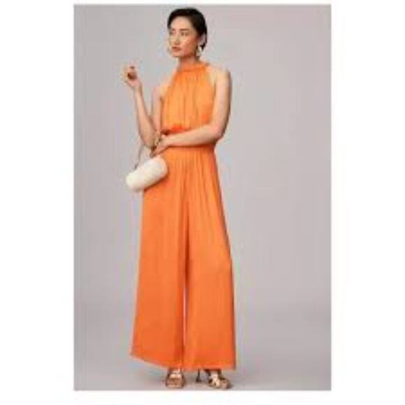 ANTHROPOLOGIE HALTER WOMEN JUMPSUIT IN ORANGE SIZE XL WITH POCKETS - Picture 1 of 11